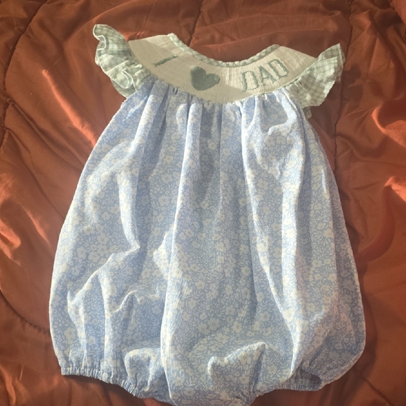 4T Girls Floral "I Love Dad" Smocked Bubble - Picture 1 of 5